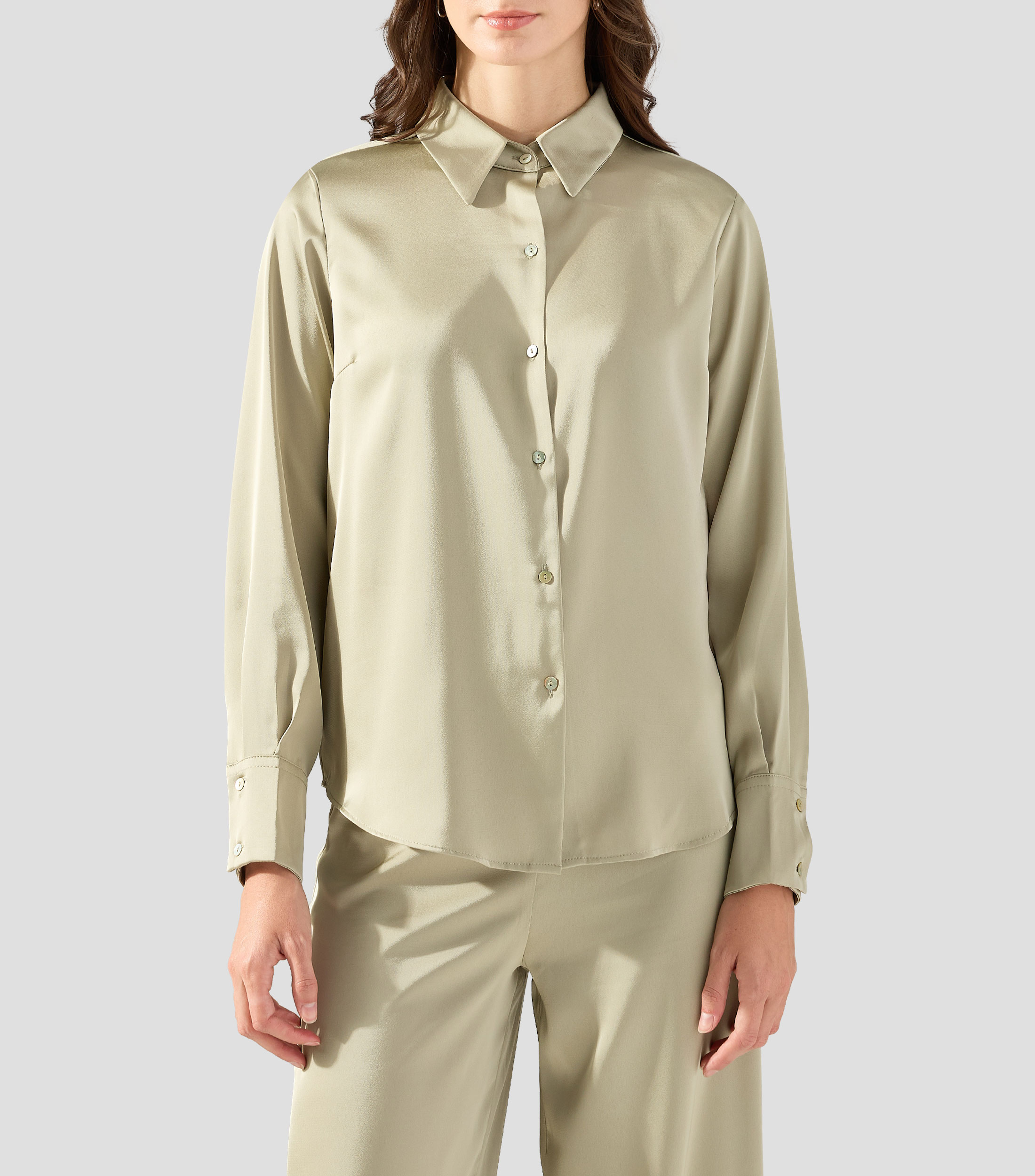 Camisa lisa manga larga Mujer